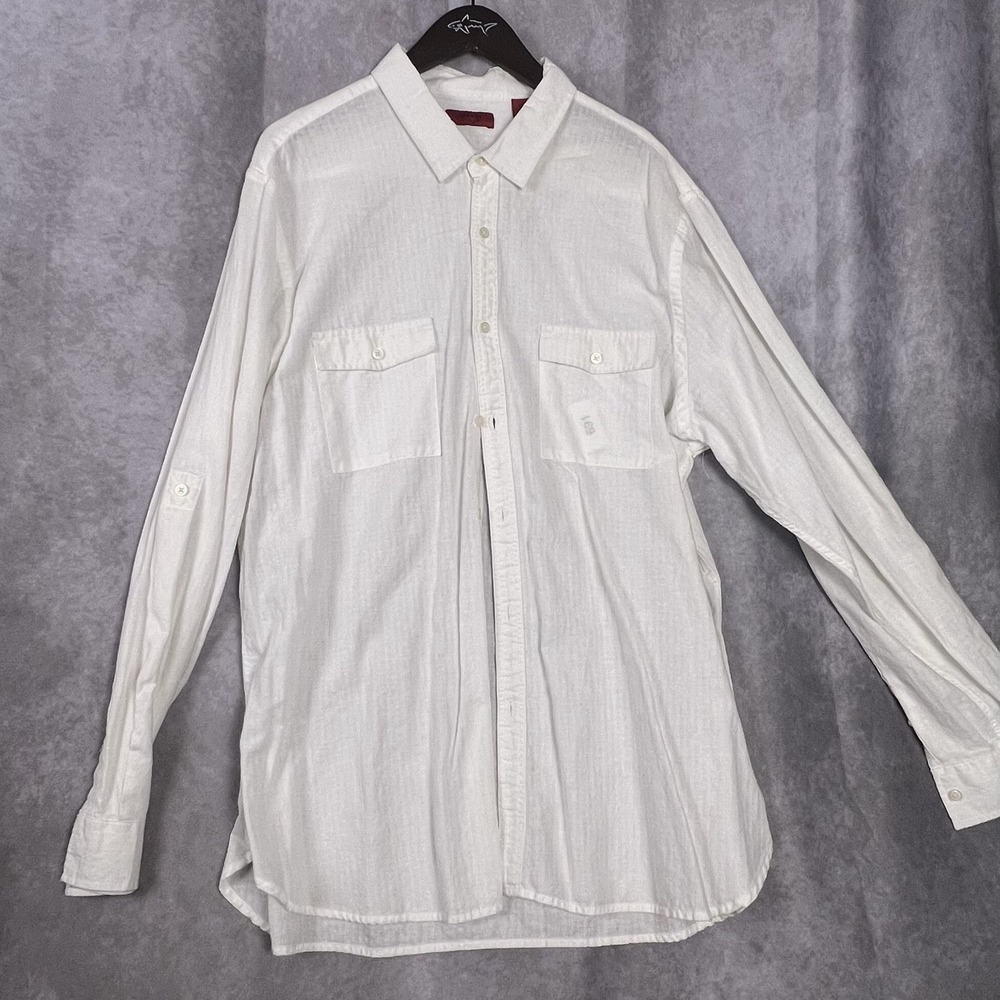 Alfani Men's XXL White Linen Blend Long Sleeve Slim Fit Button Up‎ Shirt